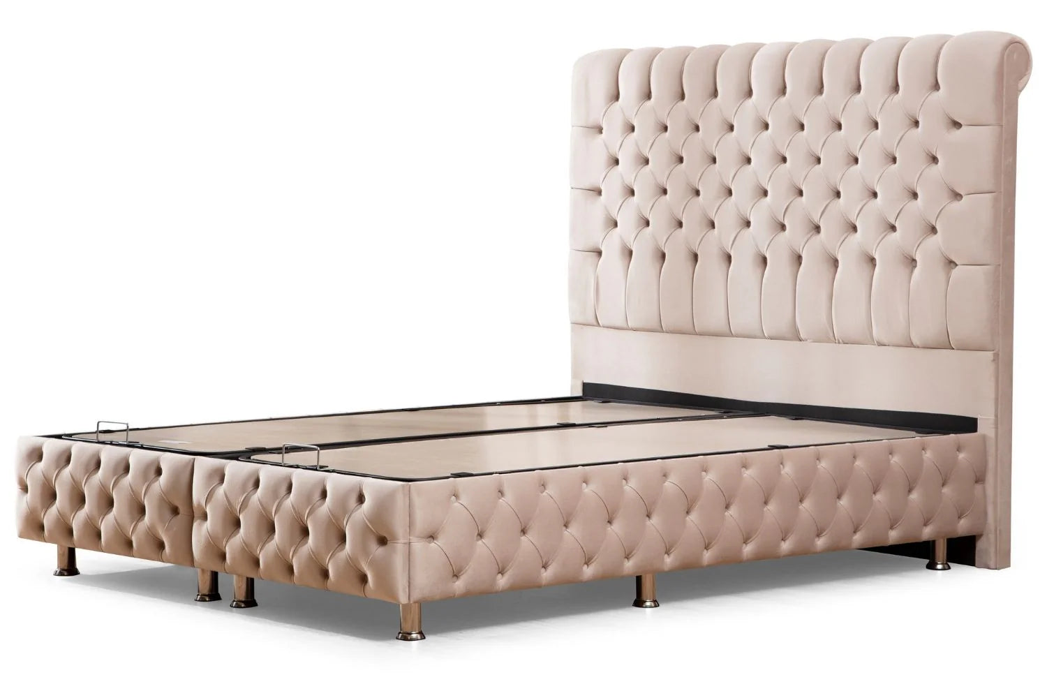 Lit Coffre LUNA BEIGE - Velours Capitonné