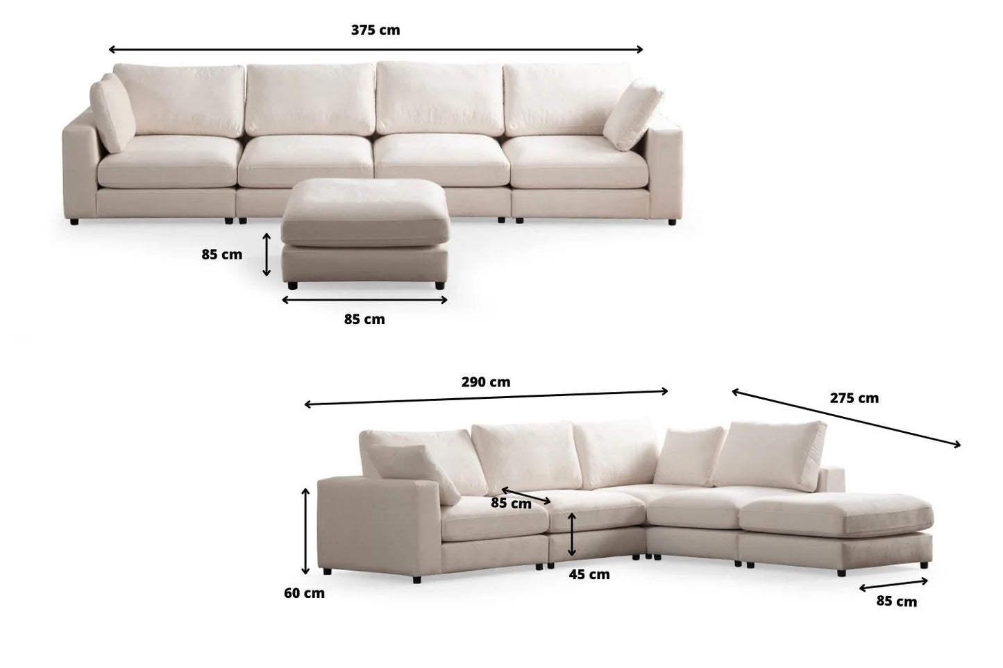 Canapé Modulable Julia Velours 4+1 Pouf