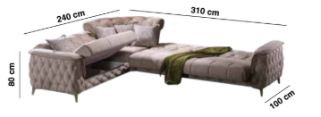 Canapé d'Angle Convertible Cubay Velours Beige