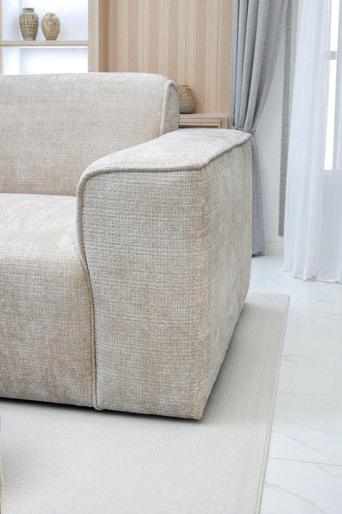 Canapé d'Angle Collet Tweed Crème