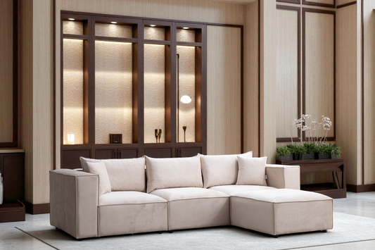 Canapé Modulable Élégance Velours  3+1 Pouf