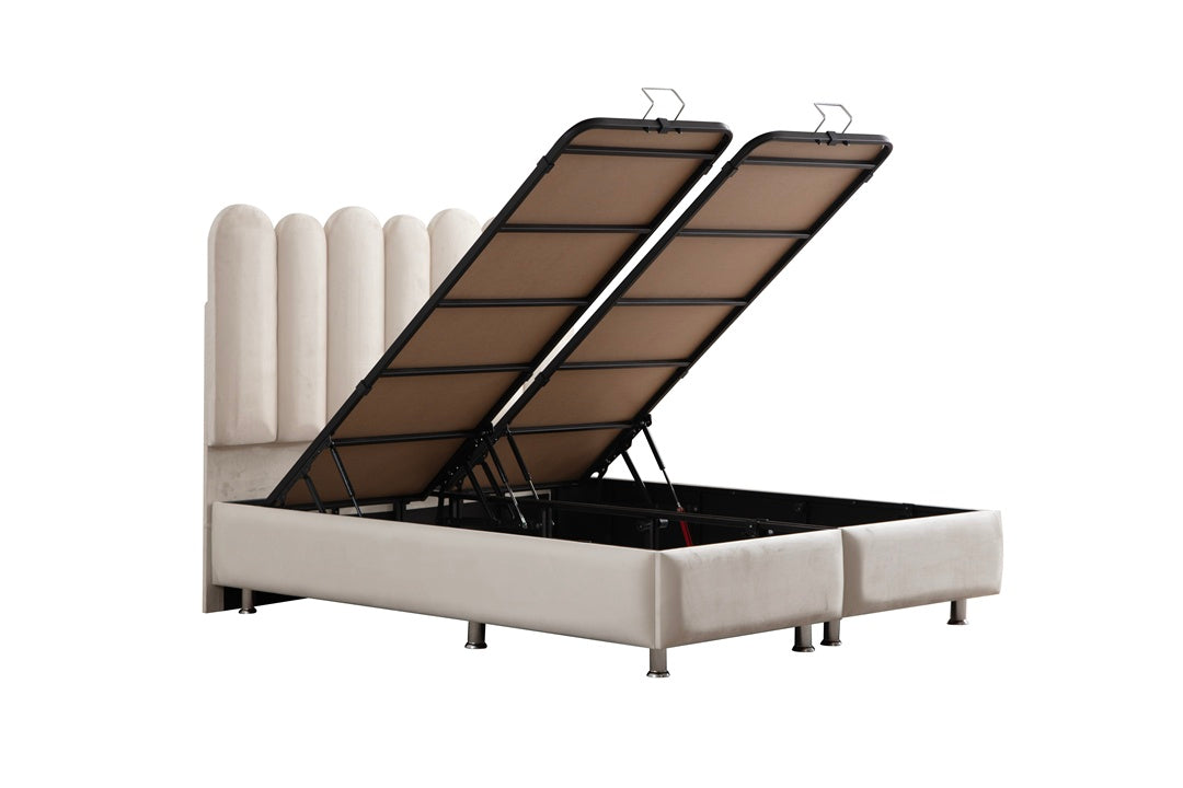 Lit Coffre MAGNUM BLANC CASSÉ - Velours