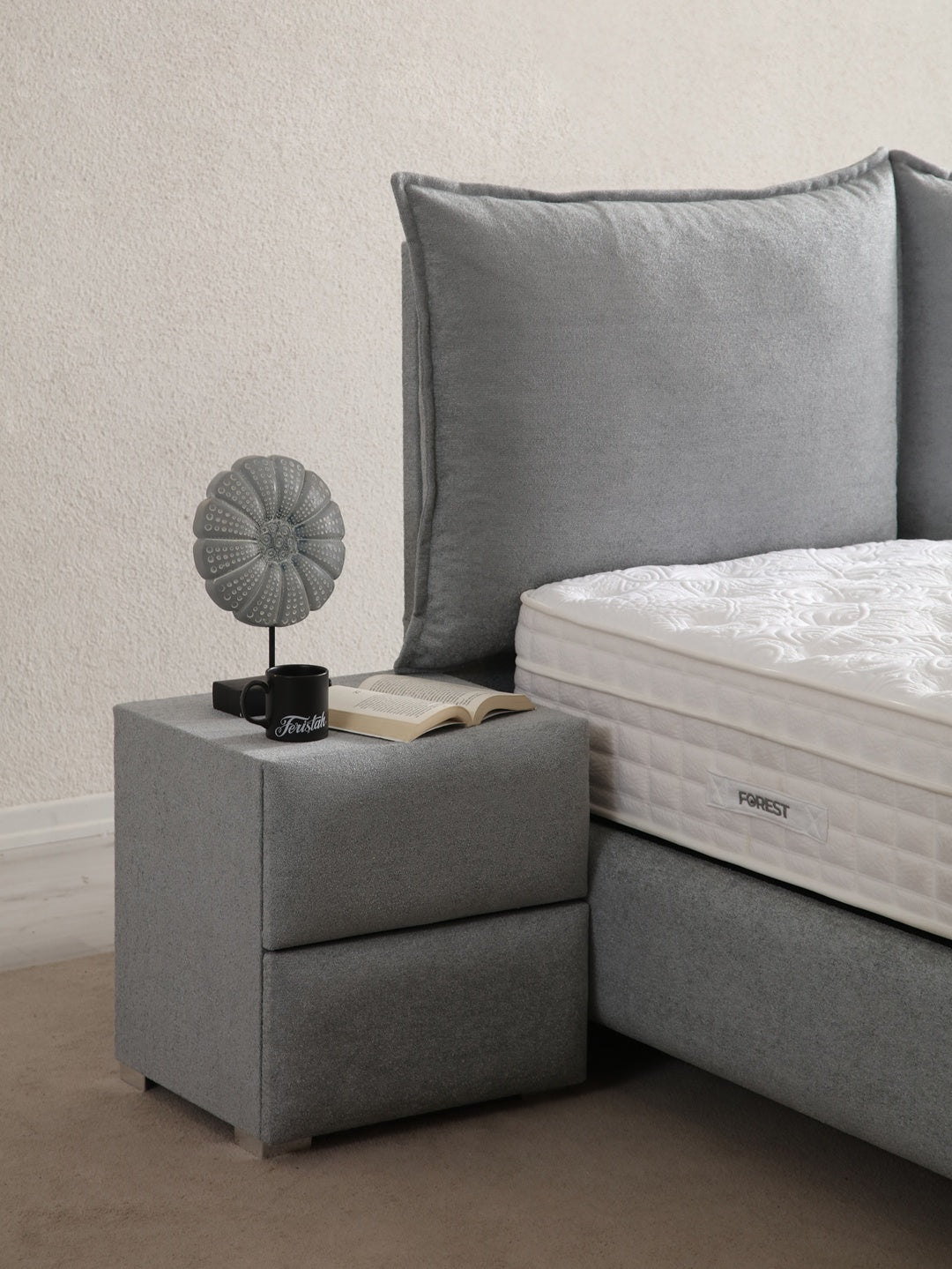 Lit Coffre MALIA GRIS - Velours