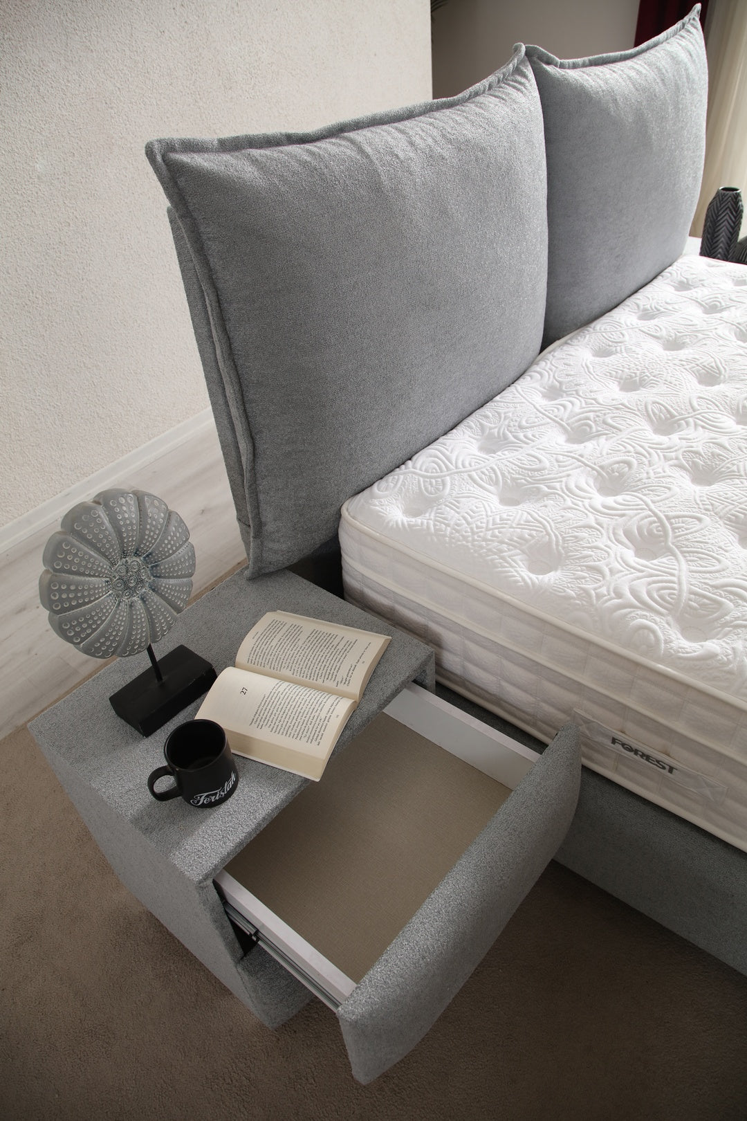 Lit Coffre MALIA GRIS - Velours