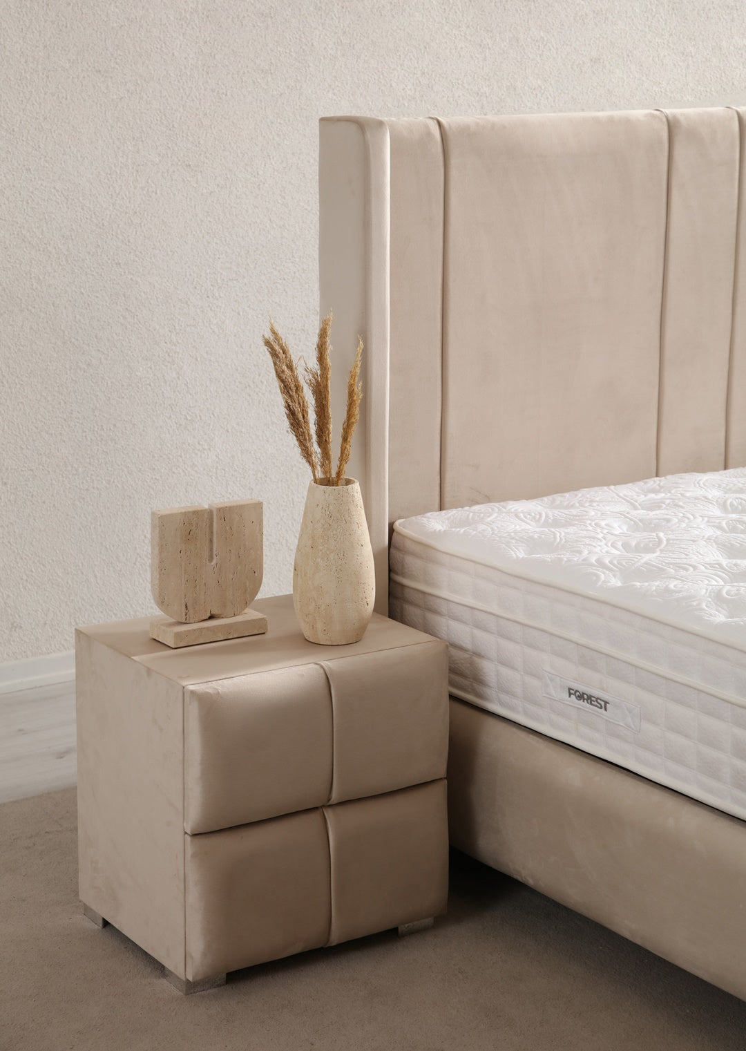 Lit Coffre SILIA BEIGE - Velours