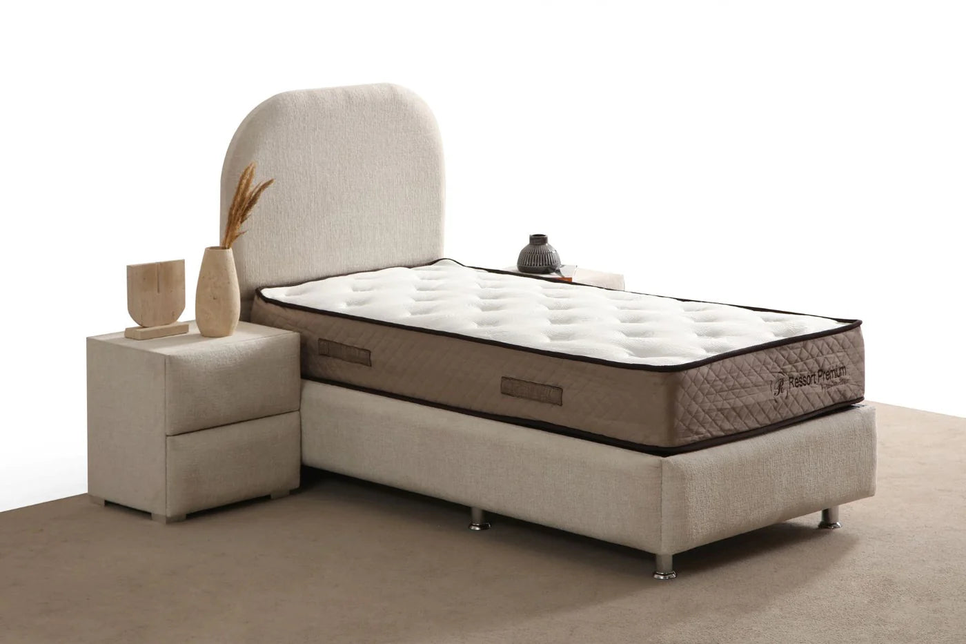 Lit Coffre 1 Place JADE BLANC CASSÉ - Chenille