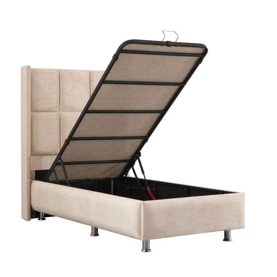 Lit Coffre 1 Place RIO BEIGE - Velours