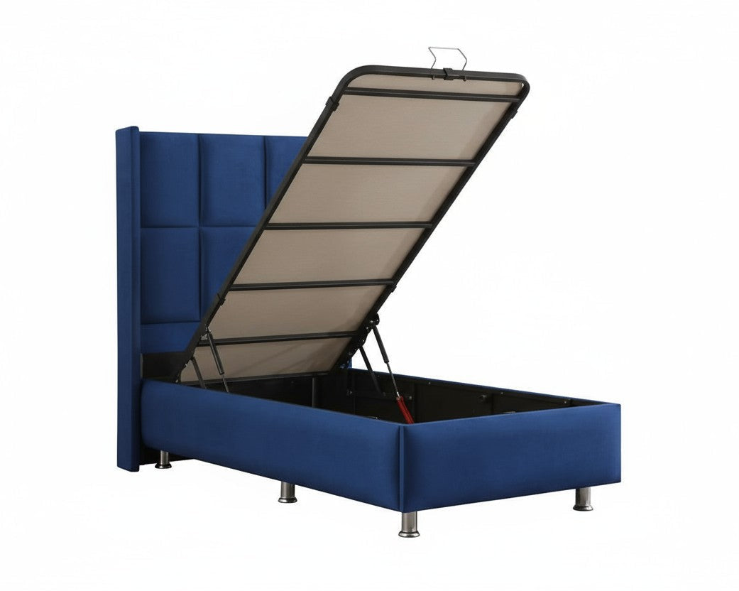 Lit Coffre 1 Place RIO BLEU MARINE - Velours