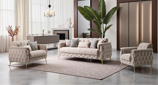 Canapé Convertible 3+2+1 Cubay Velours Beige