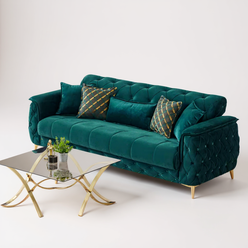 Canapé Convertible 3+2+1 Cubay Velours Vert Émeraude