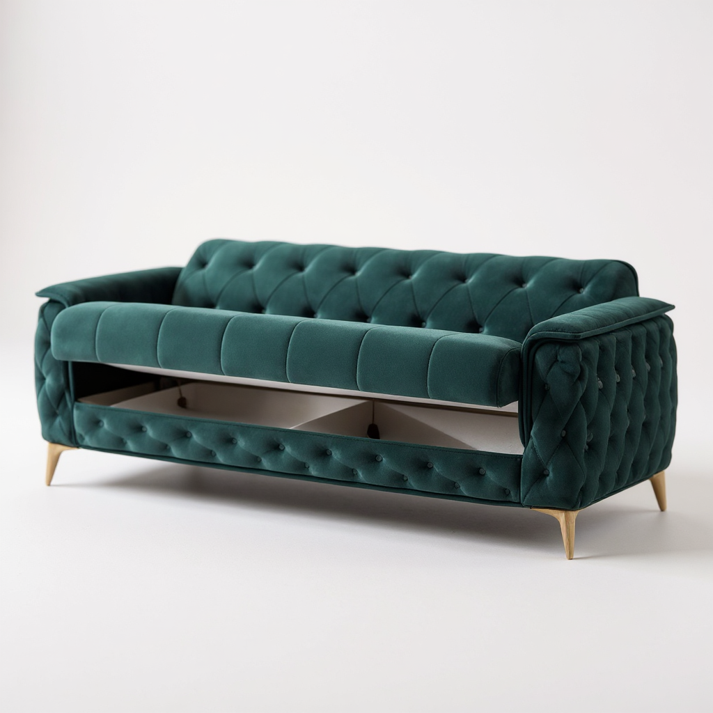 Canapé Convertible 3+2+1 Cubay Velours Vert Émeraude