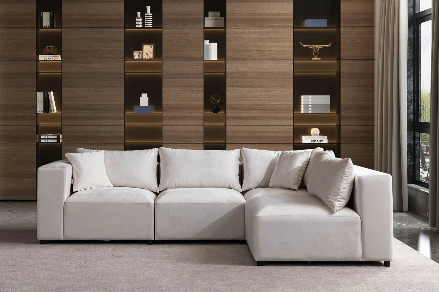 Canapé Modulable Azra Velours Blanc Cassé