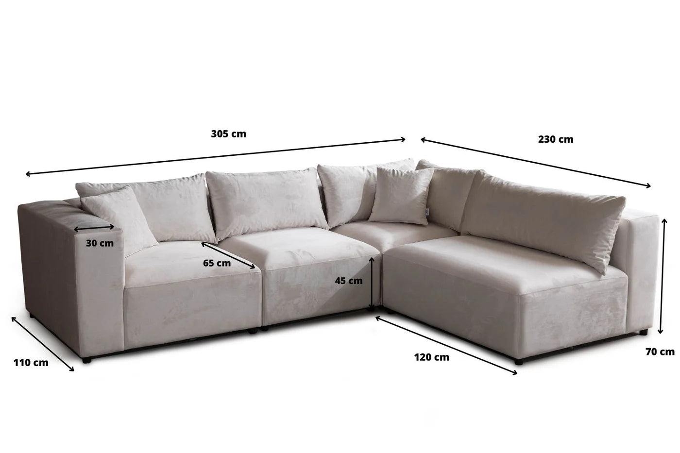 Canapé Modulable Azra Velours Blanc Cassé