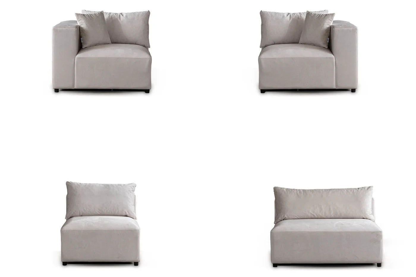 Canapé Modulable Azra Velours Blanc Cassé