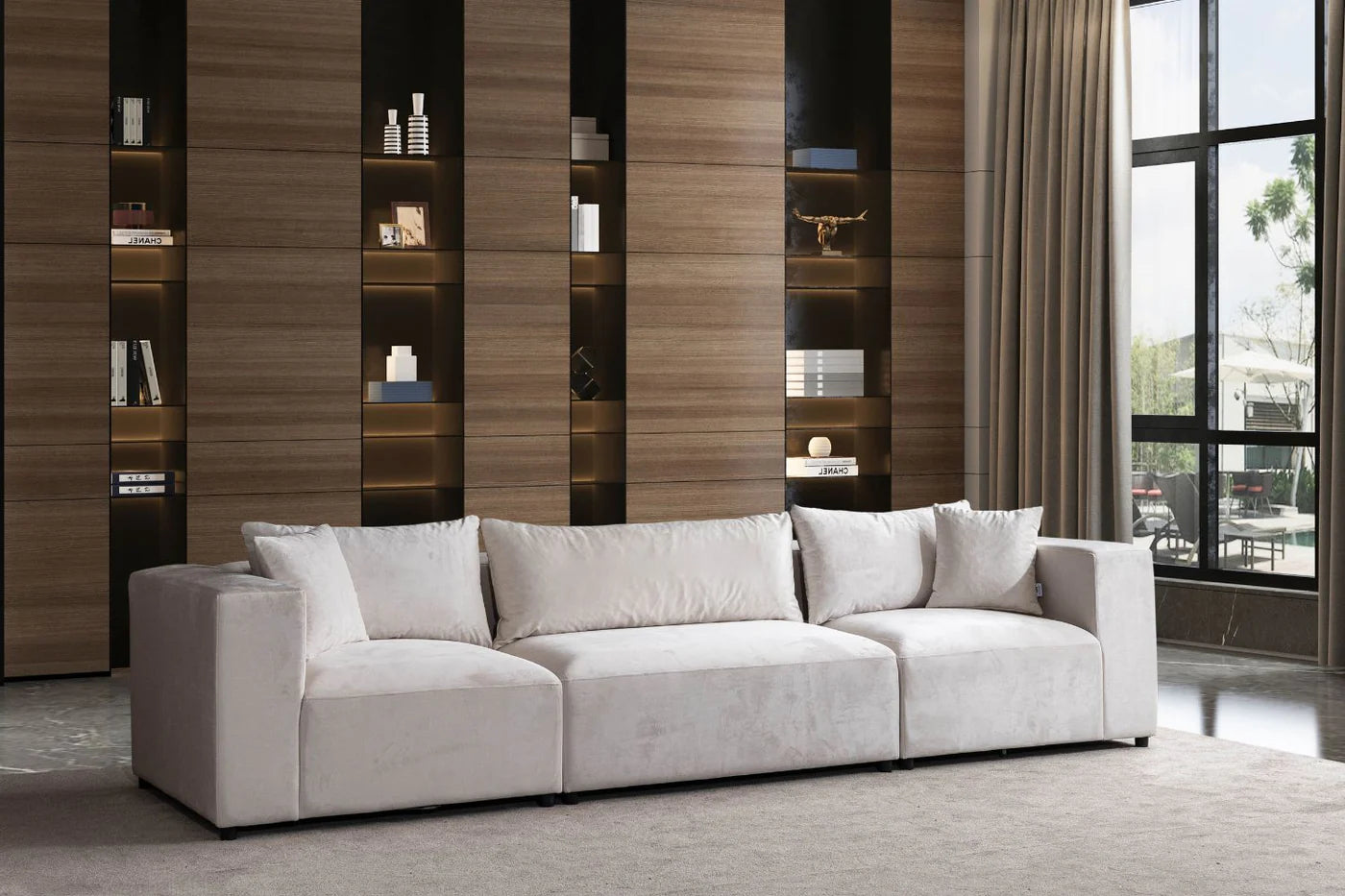 Canapé Modulable Azra Velours Blanc Cassé