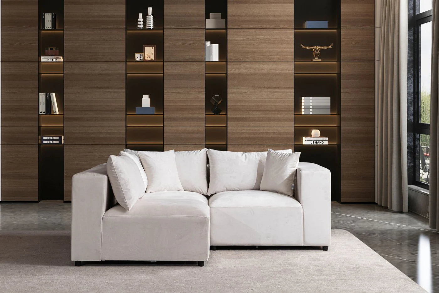 Canapé Modulable Azra Velours Blanc Cassé