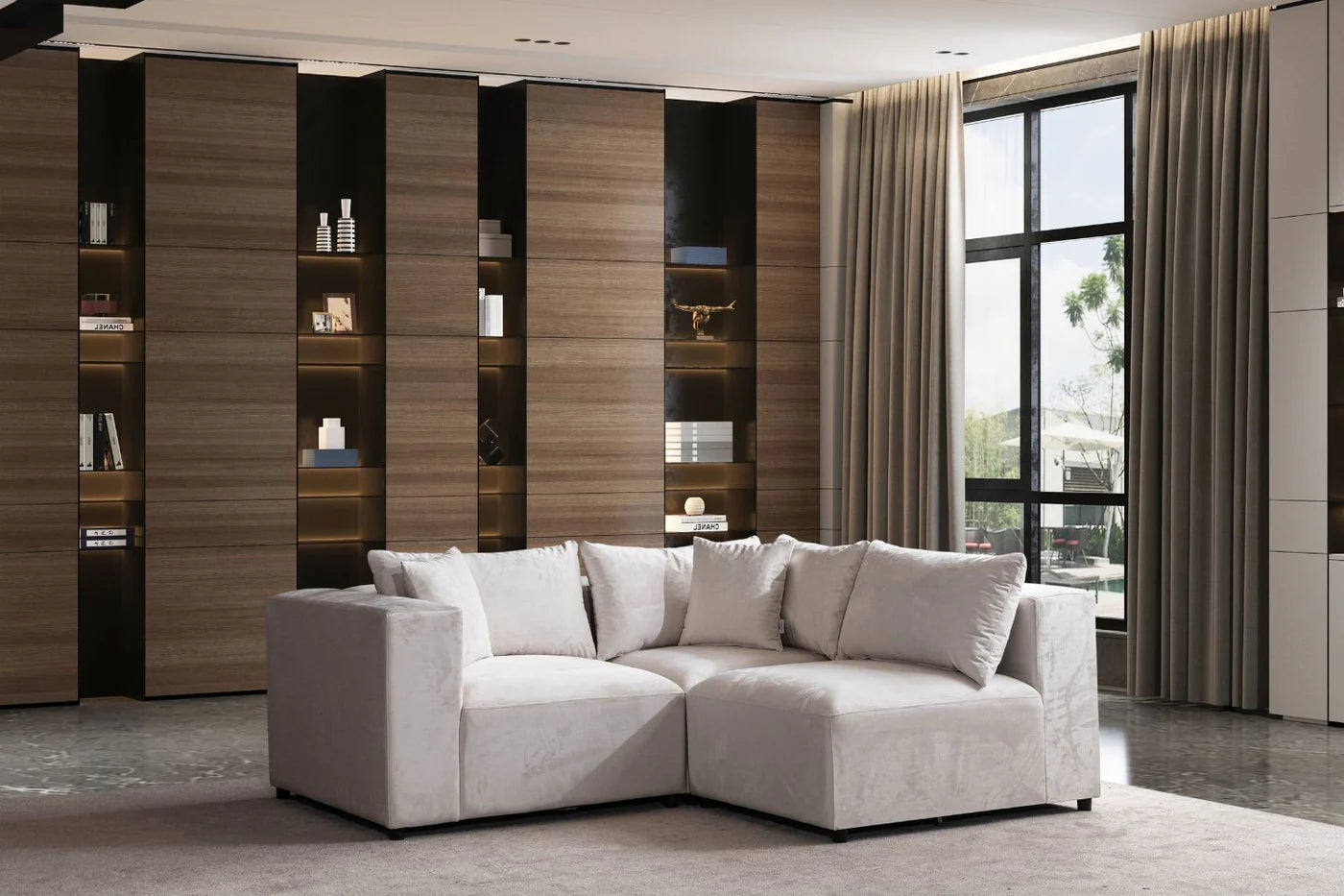 Canapé Modulable Azra Velours Blanc Cassé