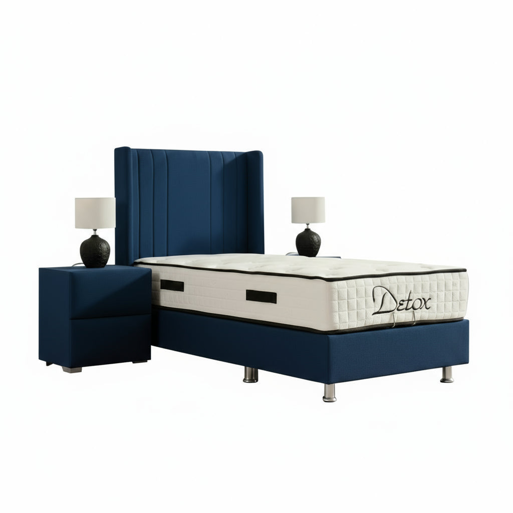 Lit Coffre 1 Place ALMA BLEU MARINE - Velours
