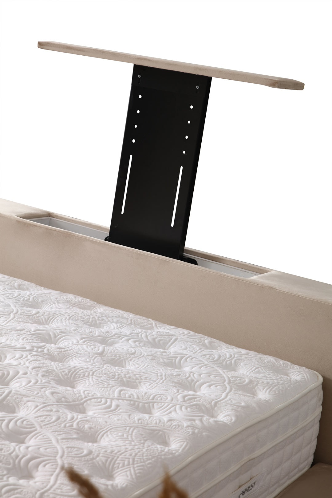 Lit Coffre TV Intégré CAPITY BEIGE - Velours