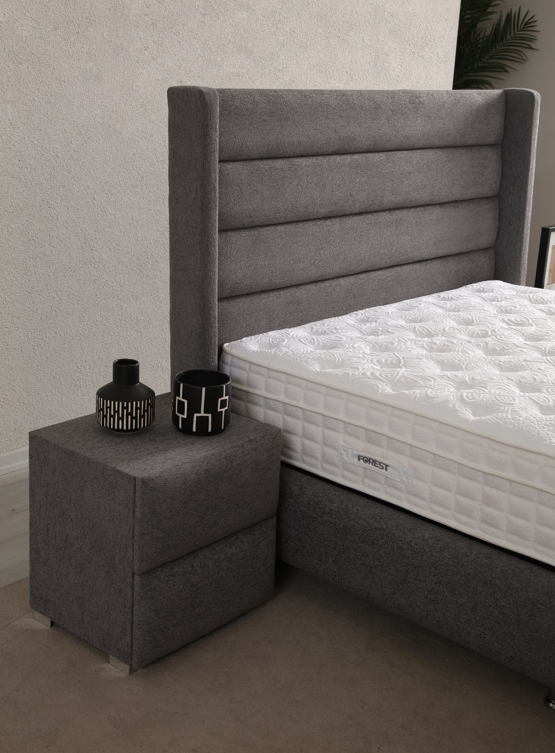 Lit Coffre EDEN GRIS FONCÉ - Velours