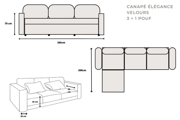 Canapé Modulable Élégance Chenille 3+1 Pouf