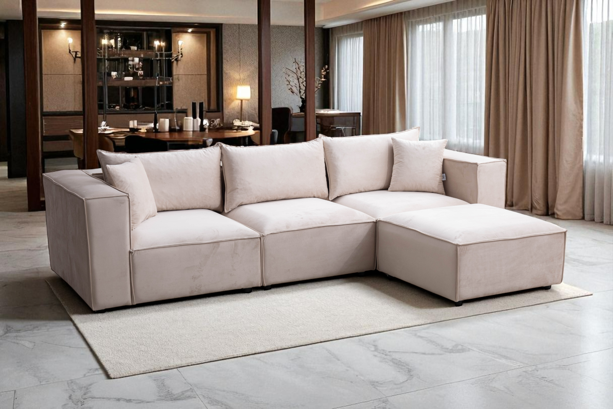 Canapé Modulable Élégance Velours  3+1 Pouf