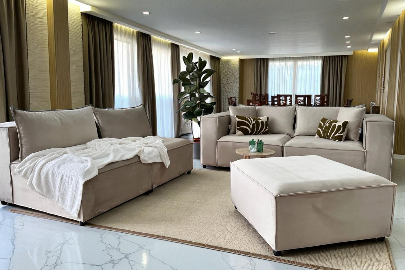 Canapé Modulable Élégance Velours 4+1 Pouf
