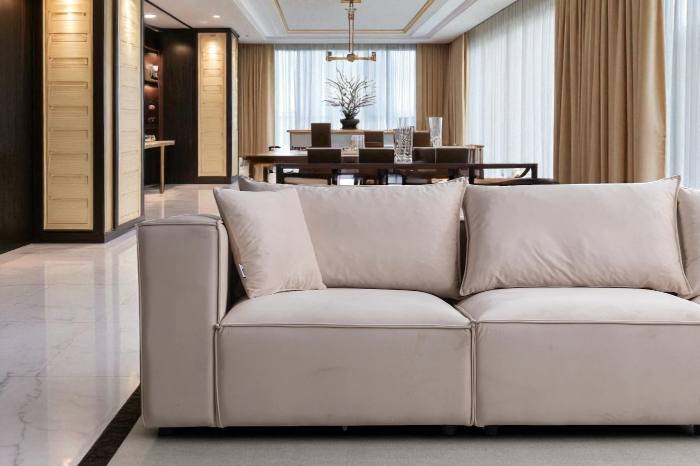Canapé Modulable Élégance Velours  3+1 Pouf