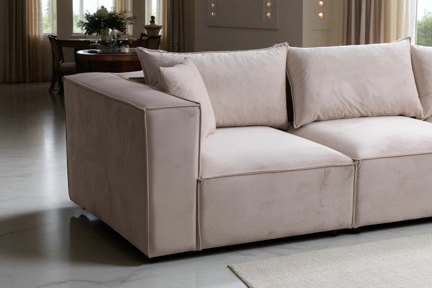 Canapé Modulable Élégance Velours  3+1 Pouf