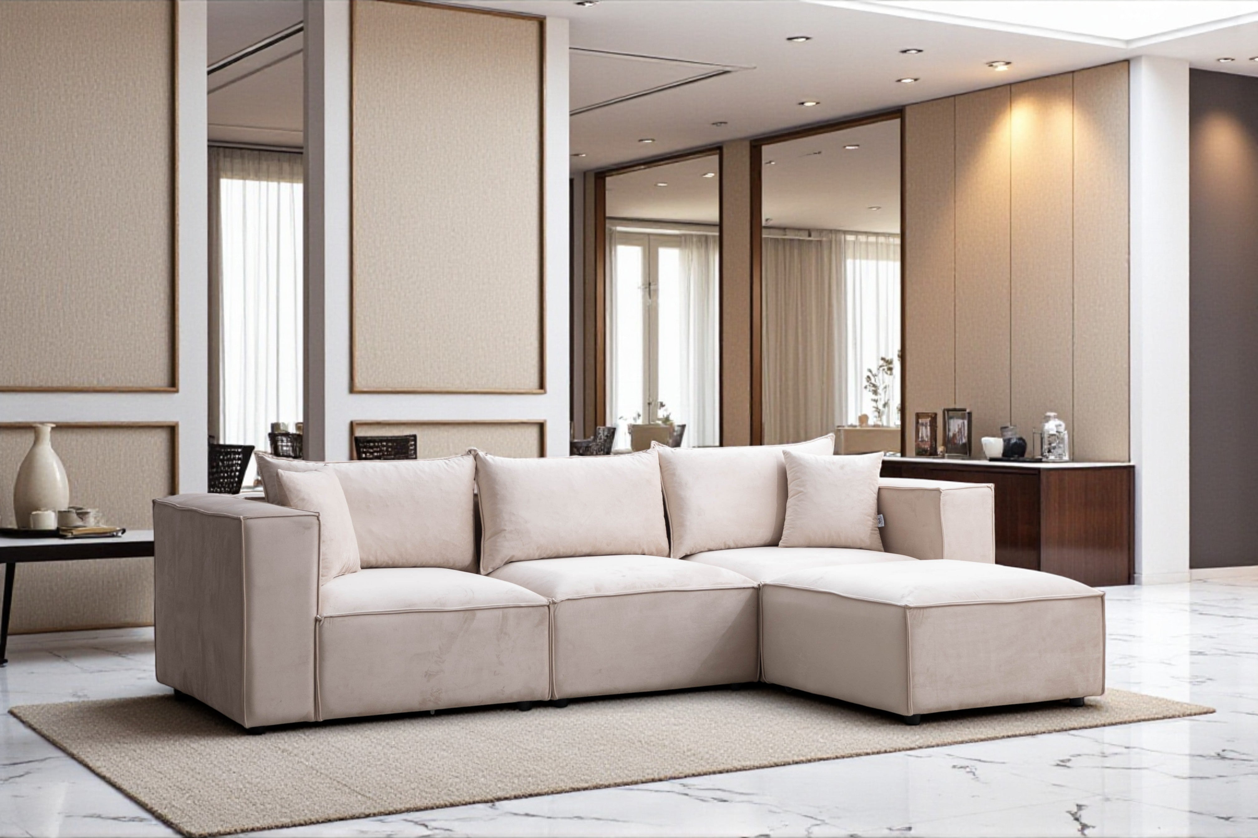 Canapé Modulable Élégance Velours  3+1 Pouf