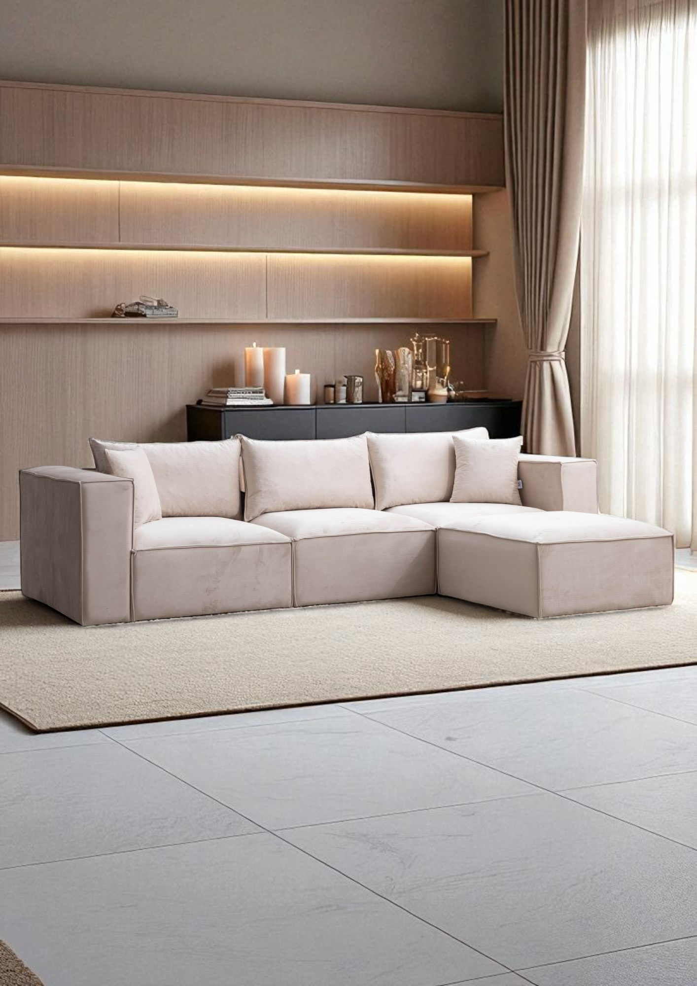 Canapé Modulable Élégance Velours  3+1 Pouf