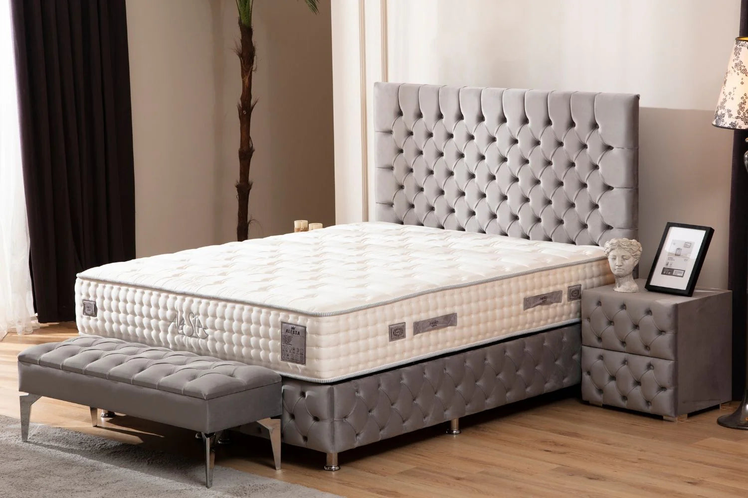 Lit Coffre LAGOS GRIS - Velours