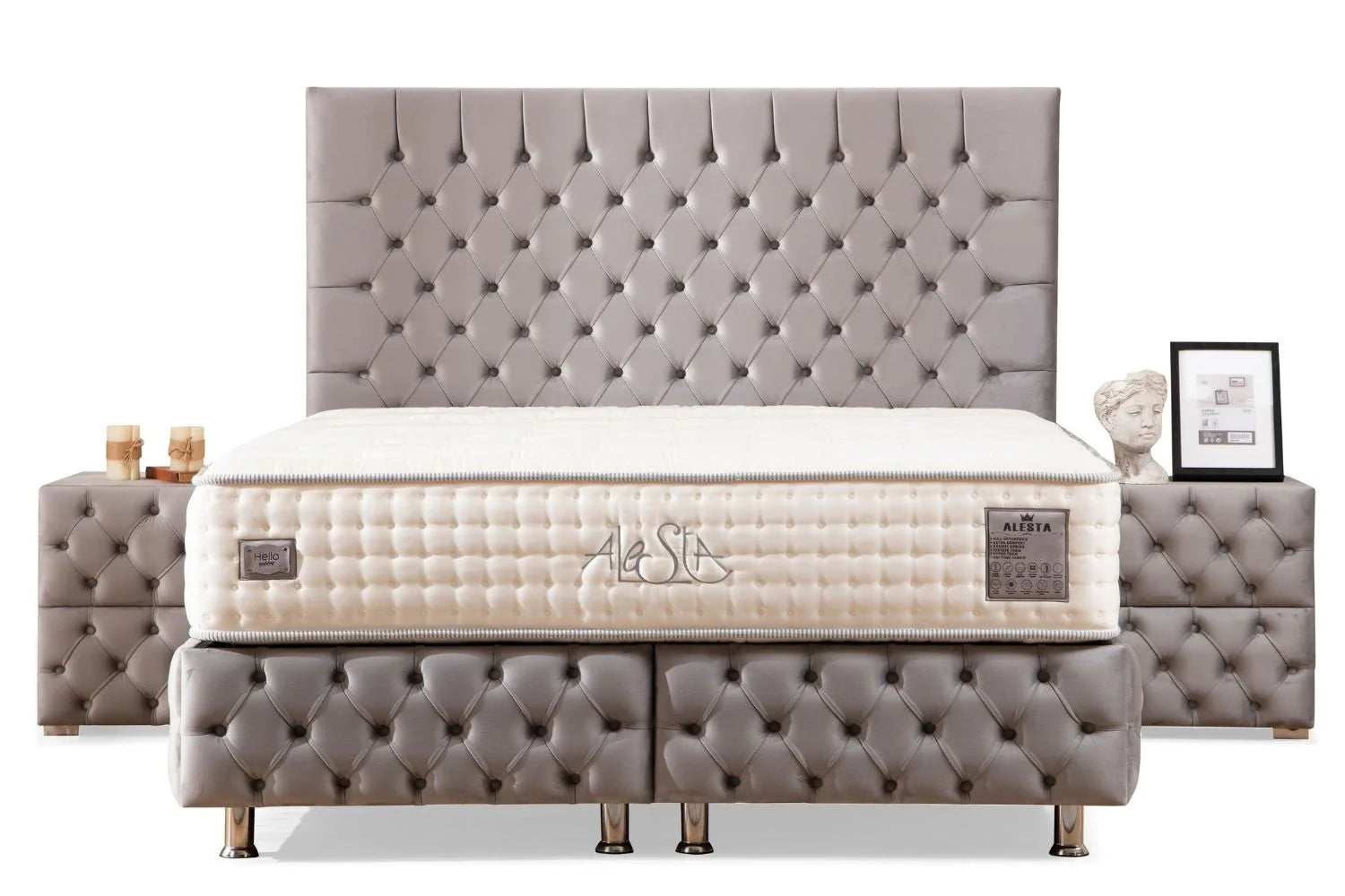 Lit Coffre LAGOS GRIS - Velours