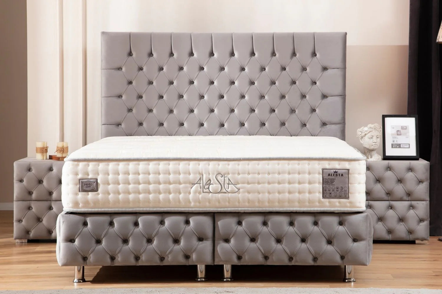 Lit Coffre LAGOS GRIS - Velours