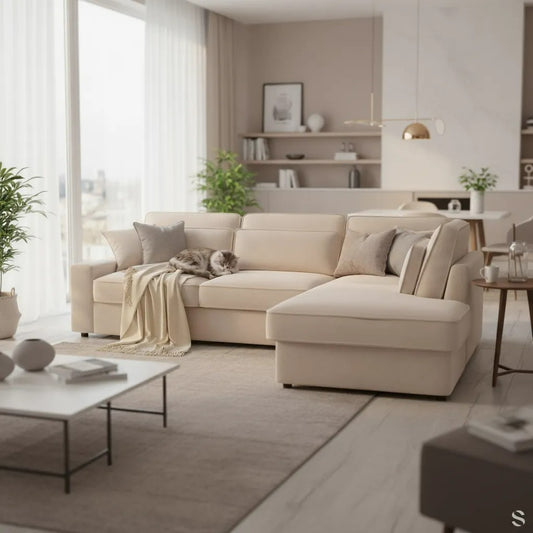 Canapé d'Angle Lexas Velours Beige