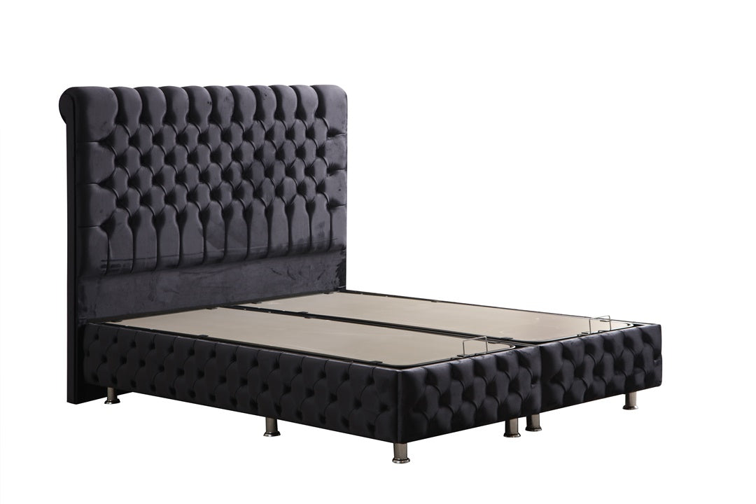 Lit Coffre LUNA NOIR - Velours Capitonné