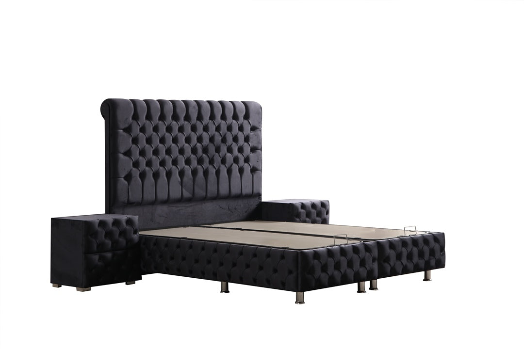 Lit Coffre LUNA NOIR - Velours Capitonné