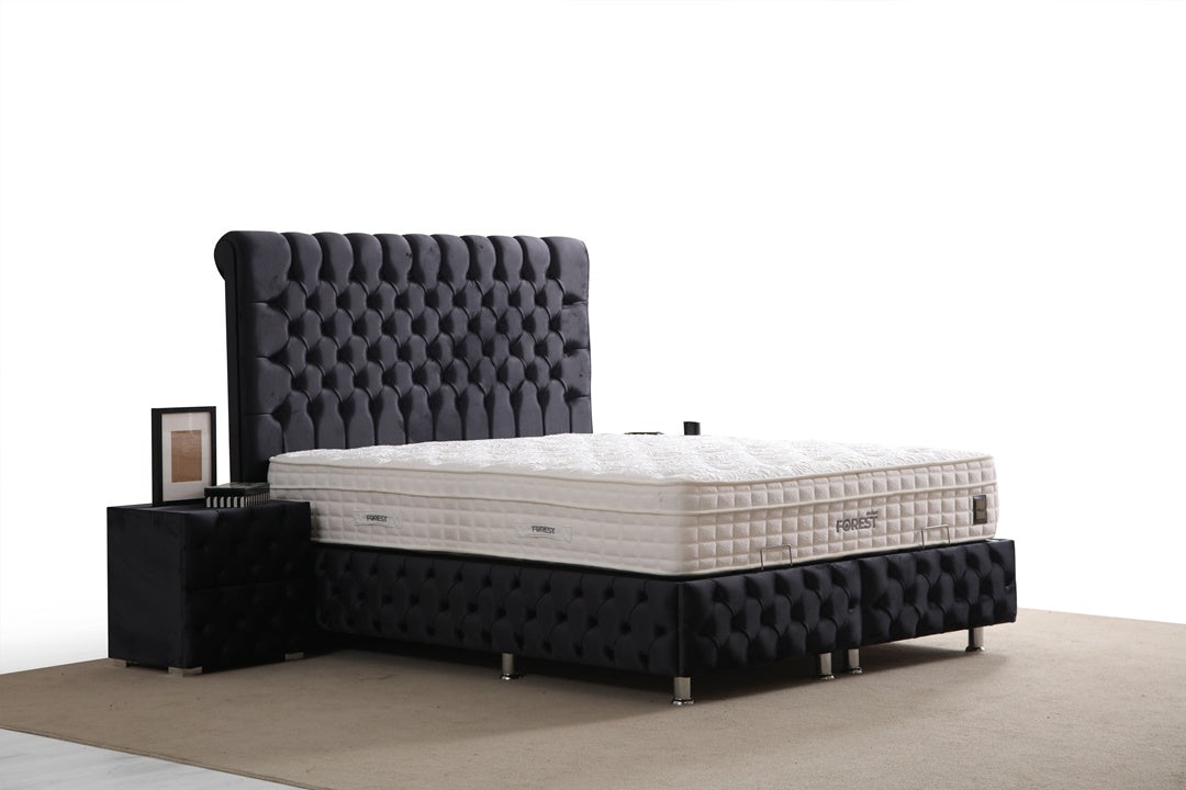 Lit Coffre LUNA NOIR - Velours Capitonné