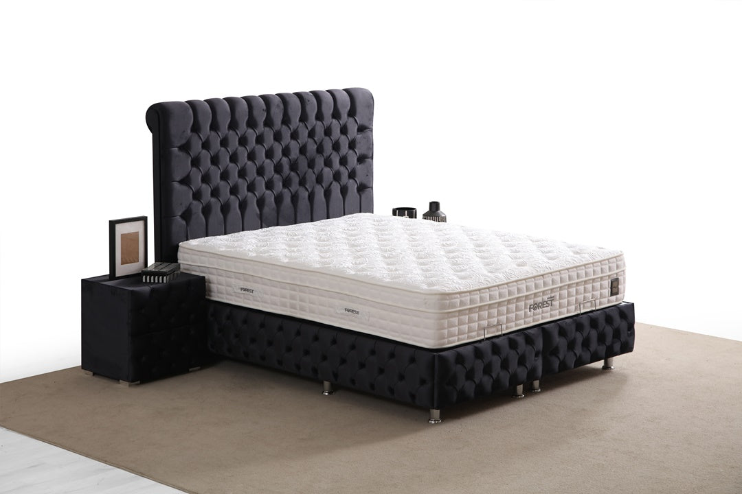 Lit Coffre LUNA NOIR - Velours Capitonné