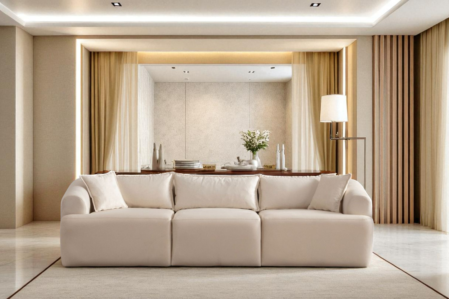 Canapé Modulable Mila Velours Blanc Cassé