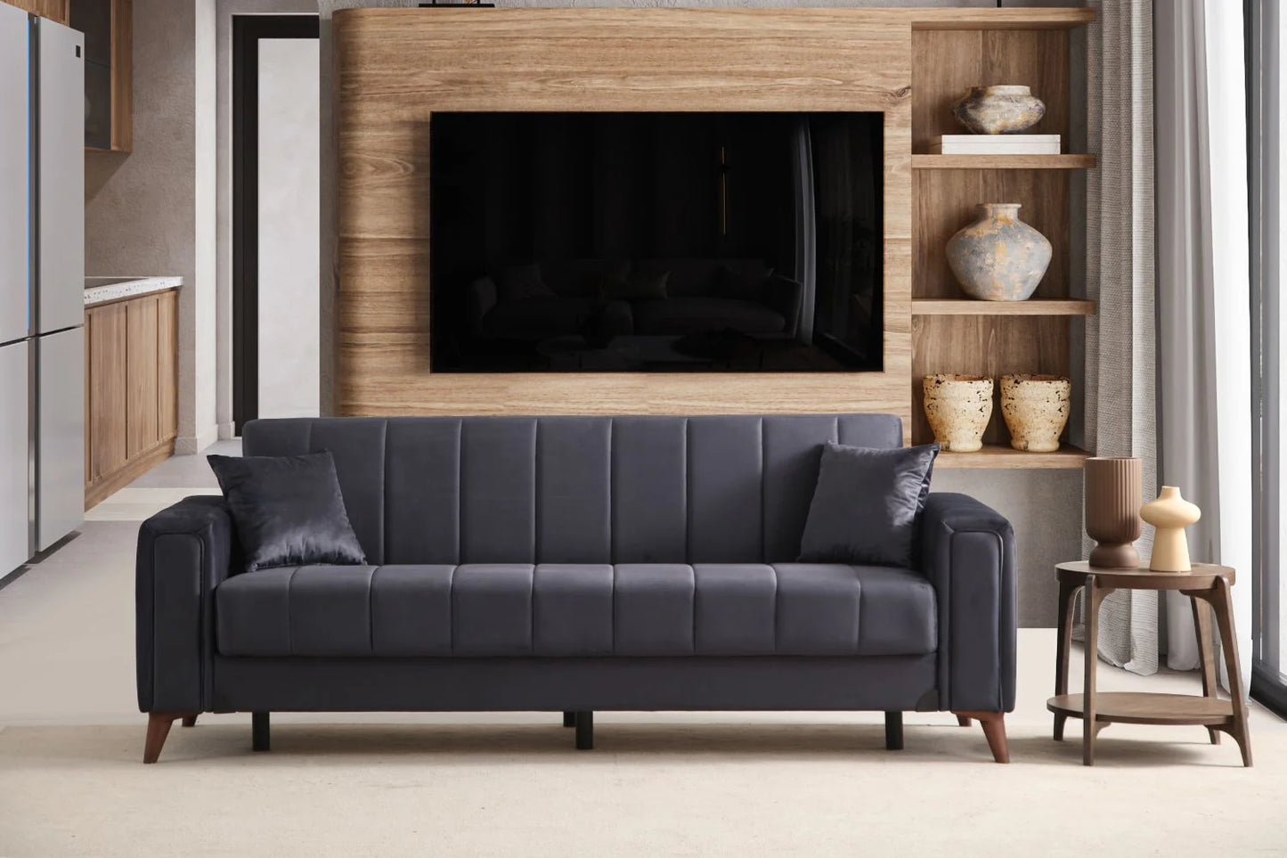Canapé Convertible Novia Velours Gris Anthracite