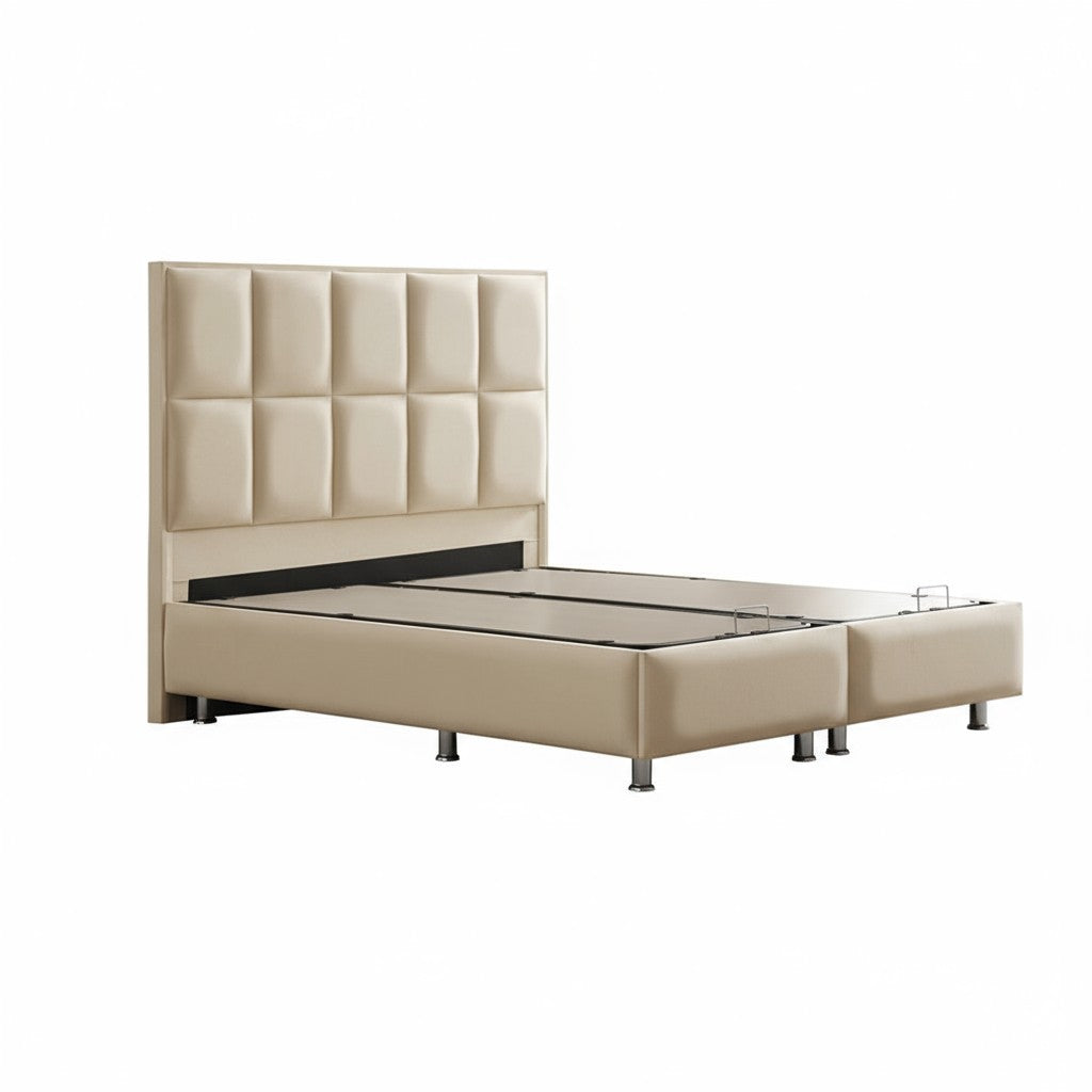 Lit Coffre NOVITA BEIGE - Velours