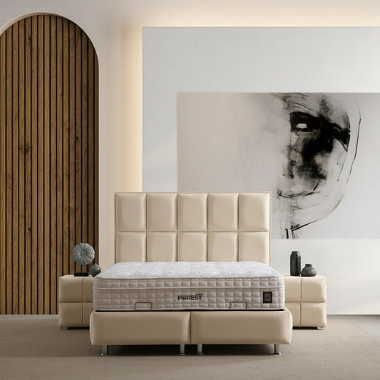 Lit Coffre NOVITA BEIGE - Velours
