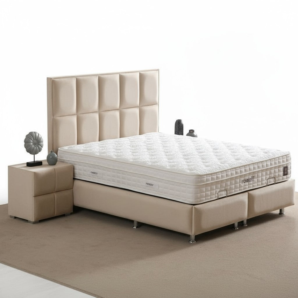 Lit Coffre NOVITA BEIGE - Velours