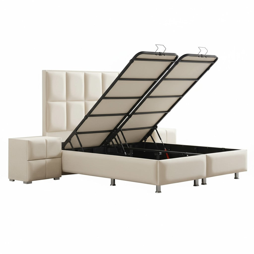 Lit Coffre NOVITA BEIGE - Velours