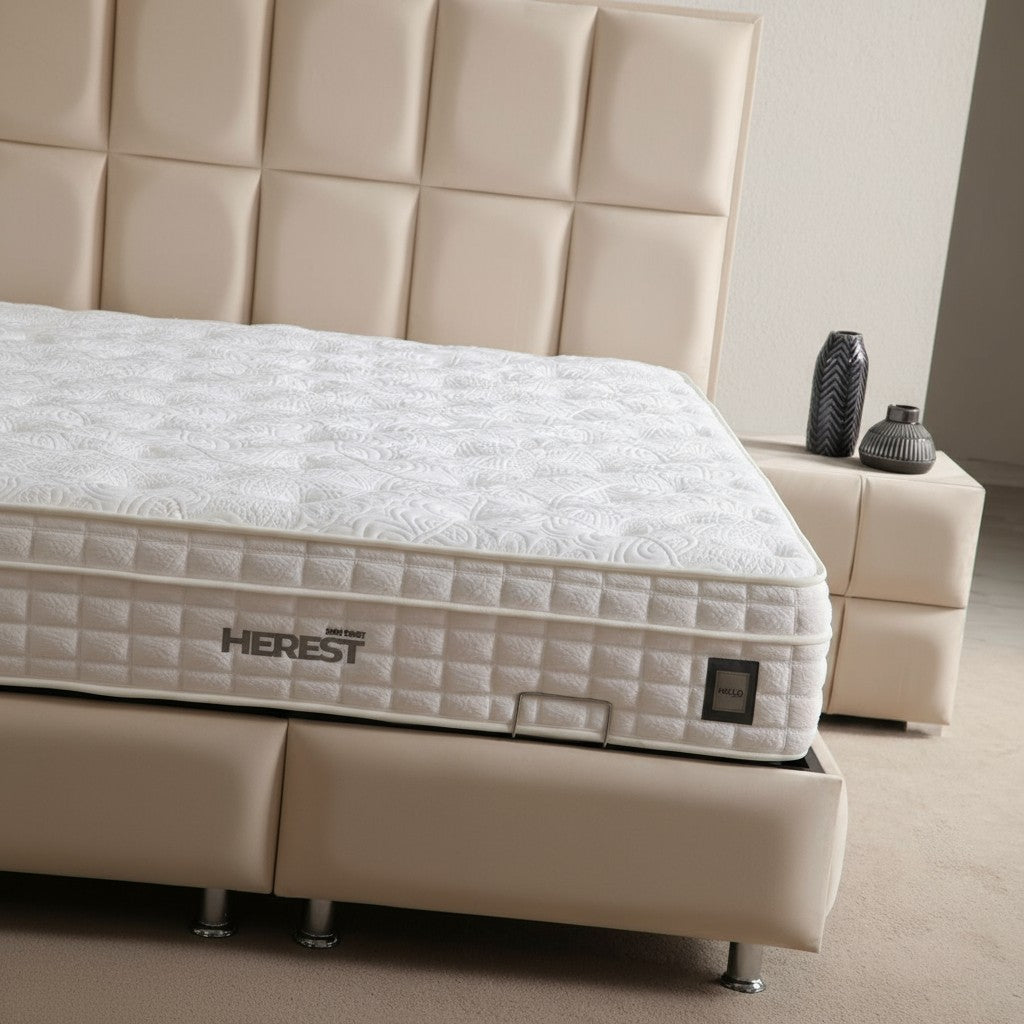 Lit Coffre NOVITA BEIGE - Velours