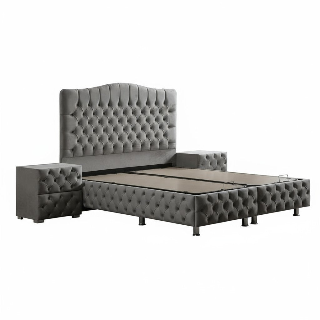 Lit Coffre PARIS GRIS FONCÉ - Velours Capitonné