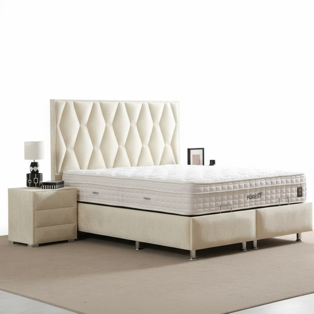 Lit Coffre PETEK BLANC CASSÉ - Velours