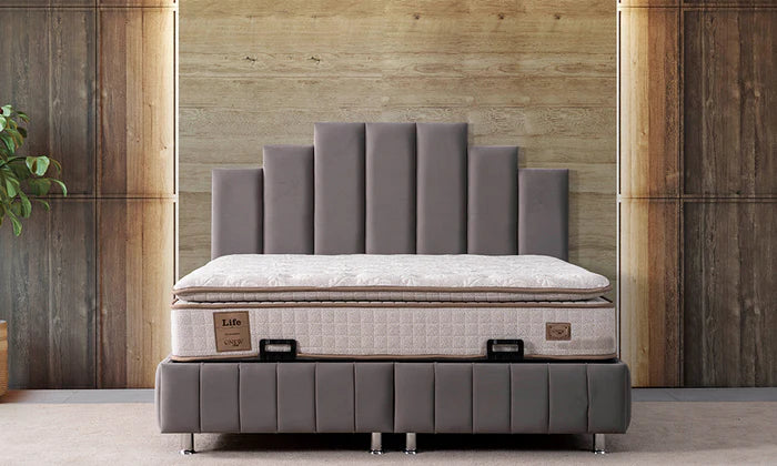 Lit Coffre POLO GRIS - Velours