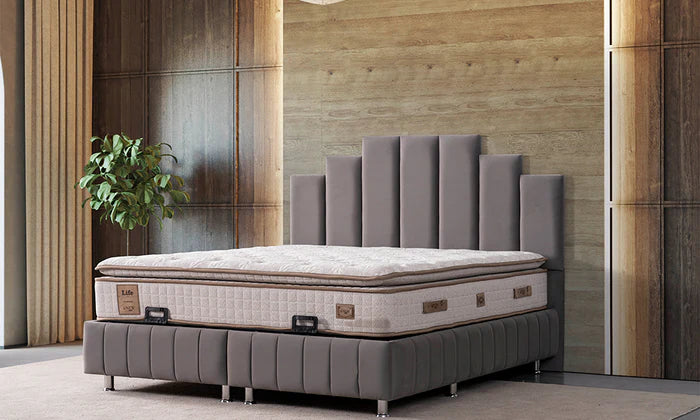 Lit Coffre POLO GRIS - Velours